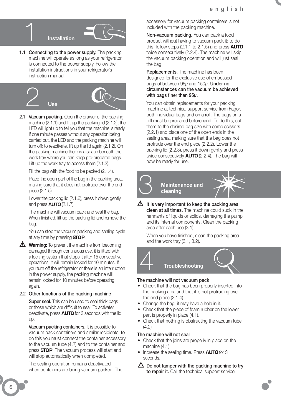 Fagor FFK6845VX User Manual | Page 74 / 86