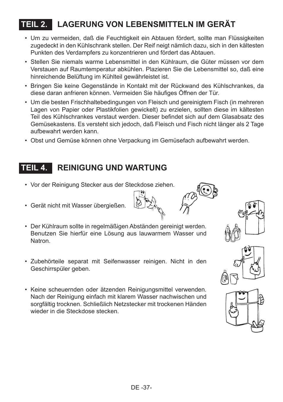 Lagerung von lebensmitteln im gerät teil 2, Reinigung und wartung teil 4 | Fagor 3FIS-882 User Manual | Page 39 / 44