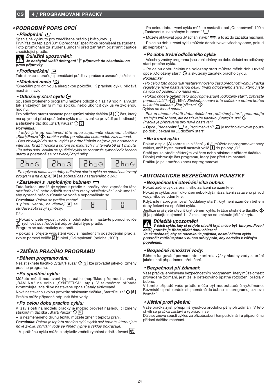 Podrobný popis opcí, Změna pracího programu, Automatické bezpečnotní pojistky | Fagor 1FET-313W User Manual | Page 24 / 44