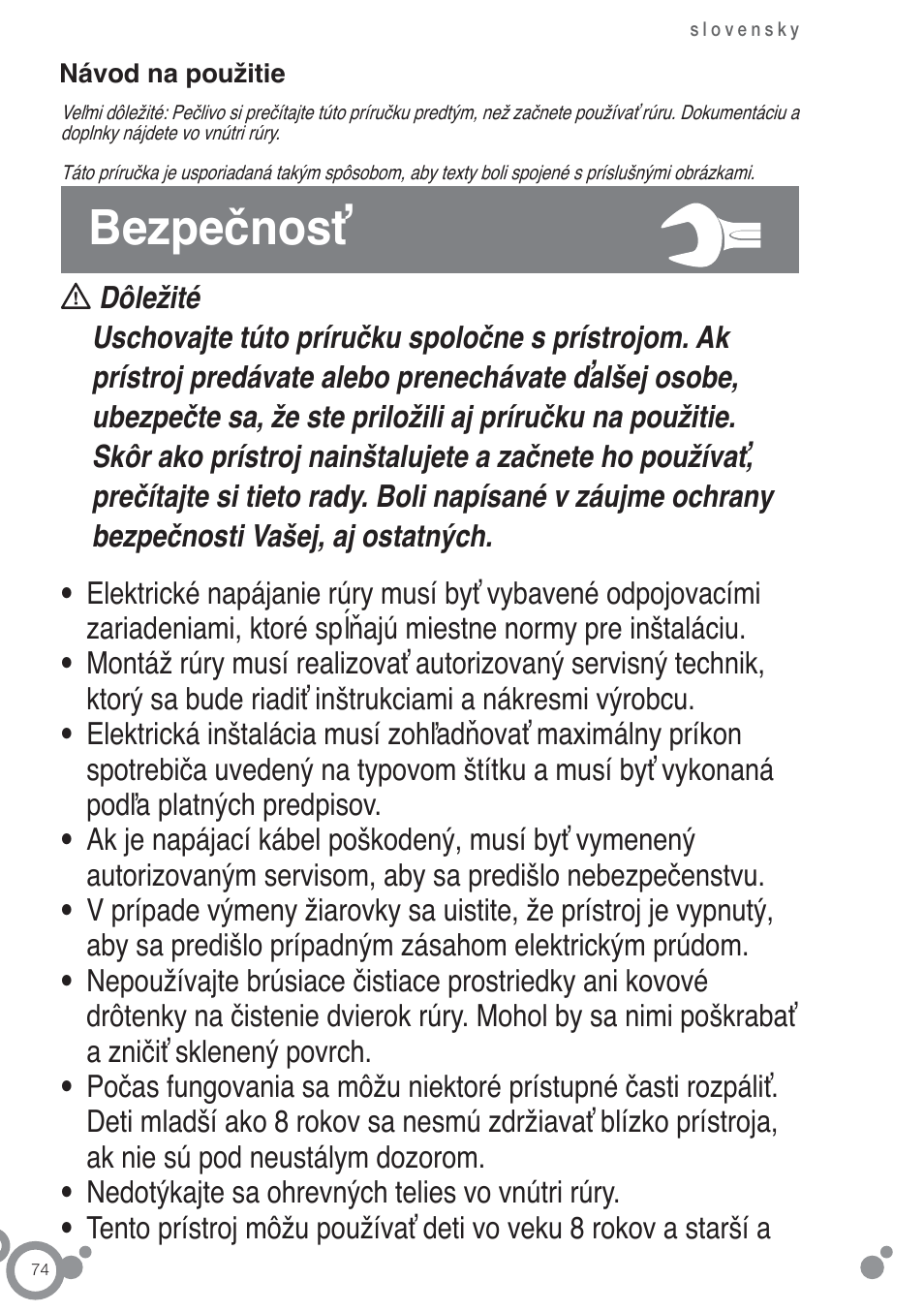 Bezpečnosť | Fagor 6H-54X User Manual | Page 76 / 118