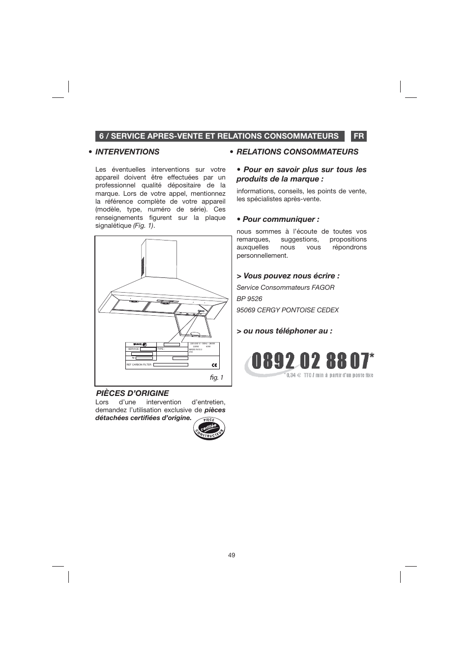 Pour communiquer, Vous pouvez nous écrire, Relations consommateurs | Fagor 9CFB61X User Manual | Page 49 / 228