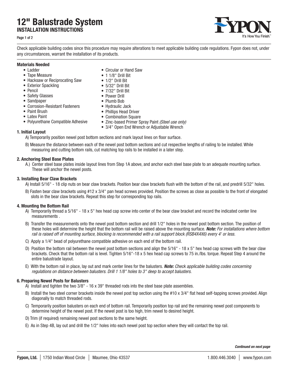 Fypon Balustrade Systems, 12 User Manual | 2 pages