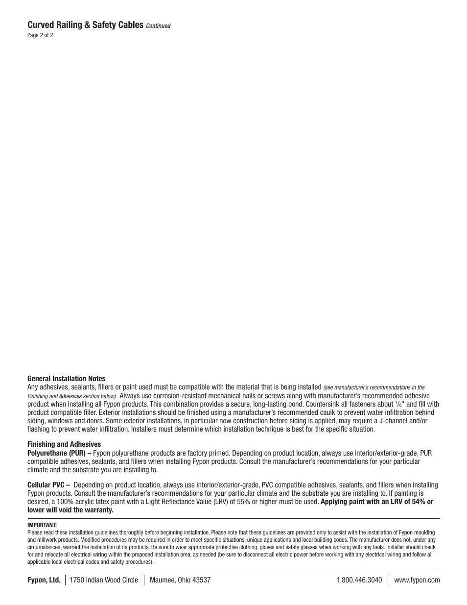 Curved railing & safety cables | Fypon Balustrade Systems Curved Railing & Safety Cables User Manual | Page 2 / 2