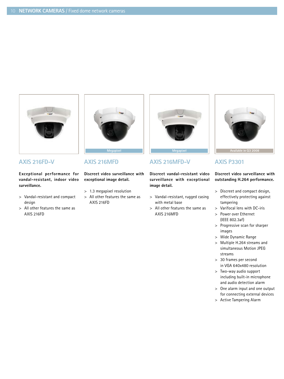 Axis 216mfd, Axis 216mfd-v, Axis p3301 | Axis 216fd-v | Axis Communications Product guide User Manual | Page 10 / 40