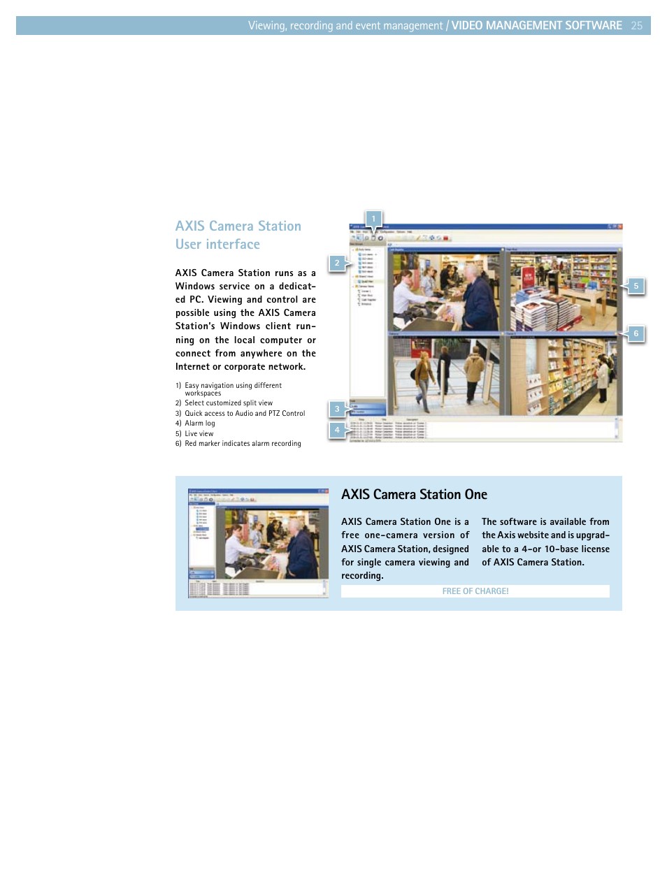 Axis camera station user interface, Axis camera station one | Axis Communications Product guide User Manual | Page 25 / 40