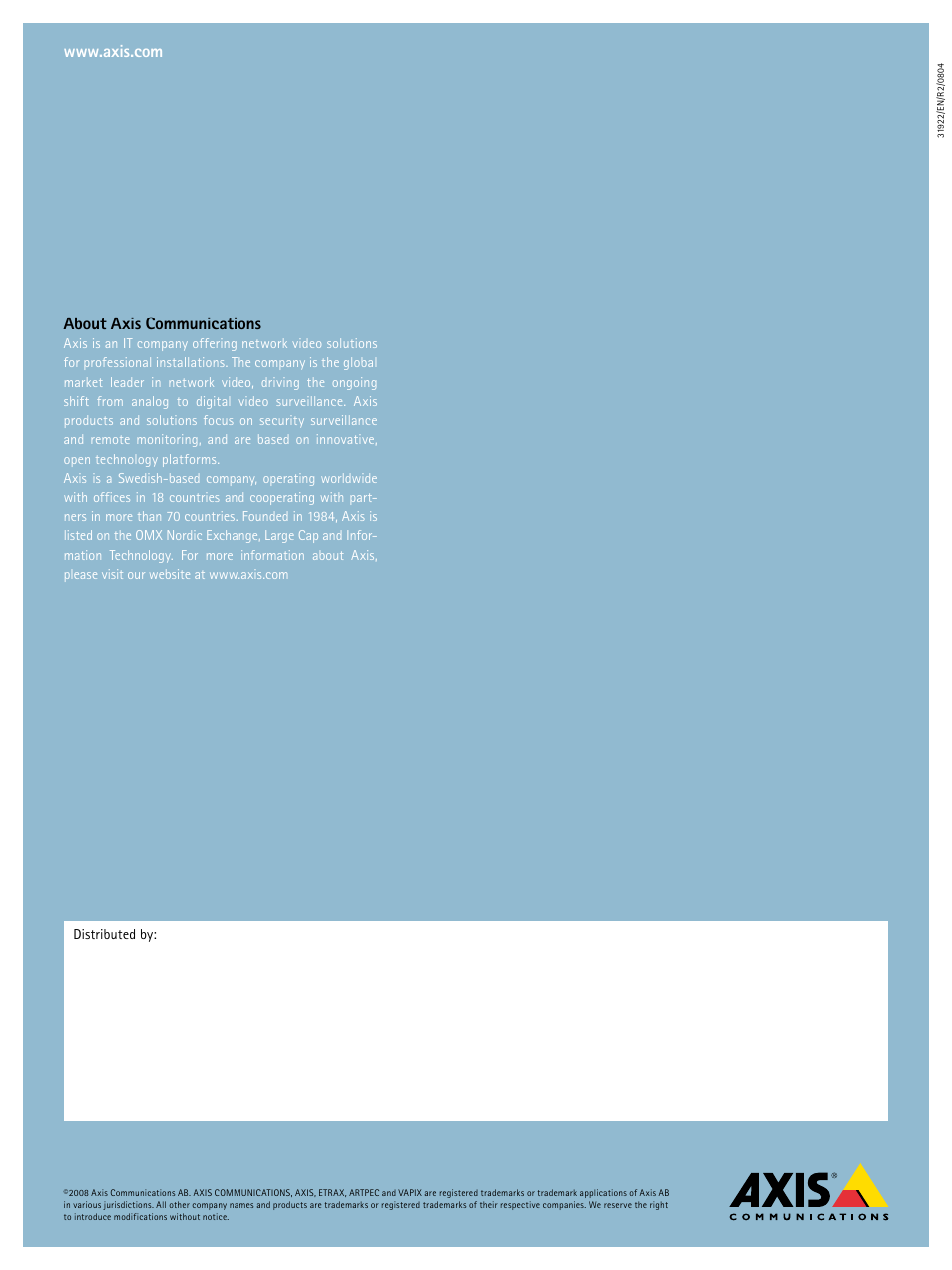 About axis communications | Axis Communications Product guide User Manual | Page 40 / 40