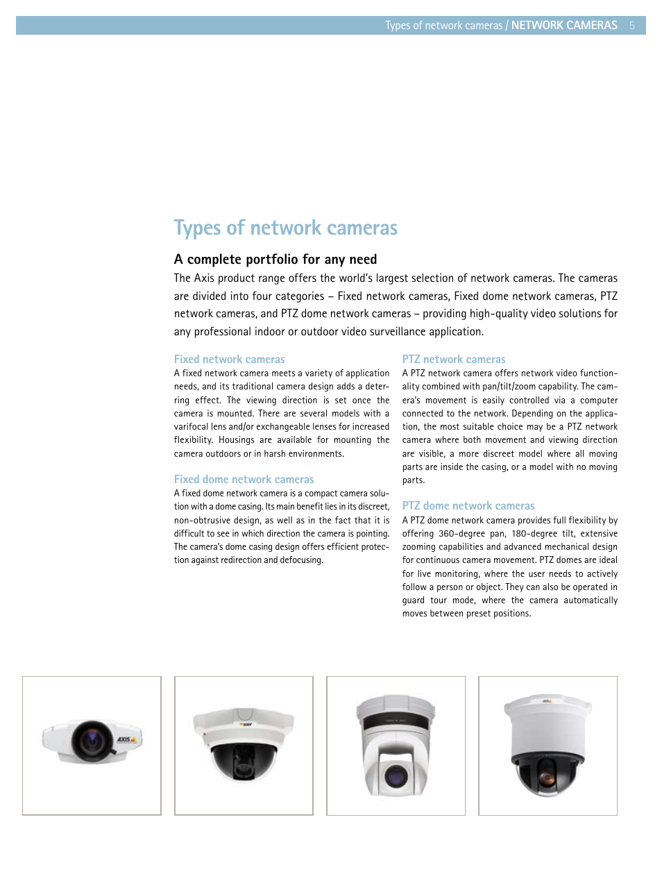Types of network cameras | Axis Communications Product guide User Manual | Page 5 / 40