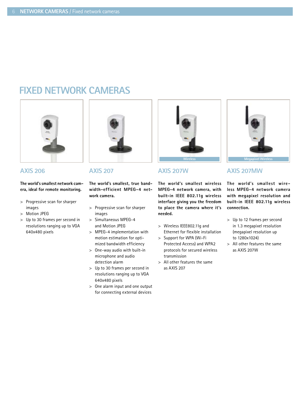 Fixed network cameras, Axis 207, Axis 206 | Axis 207w, Axis 207mw | Axis Communications Product guide User Manual | Page 6 / 40