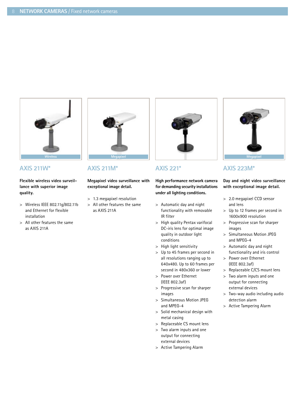 Axis 211w, Axis 211m, Axis 221 | Axis 223m | Axis Communications Product guide User Manual | Page 8 / 40