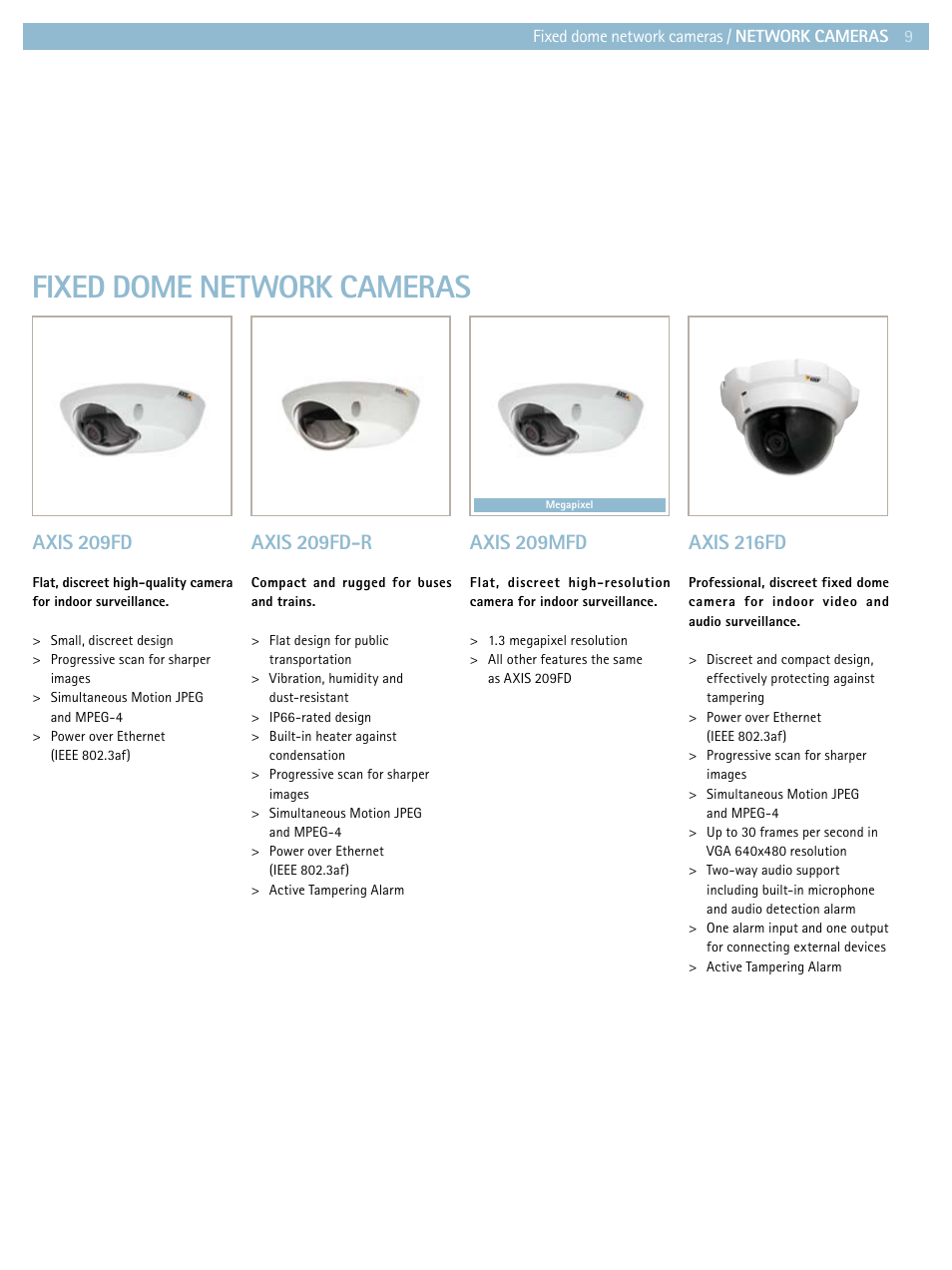 Fixed dome network cameras, Axis 209fd-r, Axis 209fd | Axis 209mfd, Axis 216fd | Axis Communications Product guide User Manual | Page 9 / 40