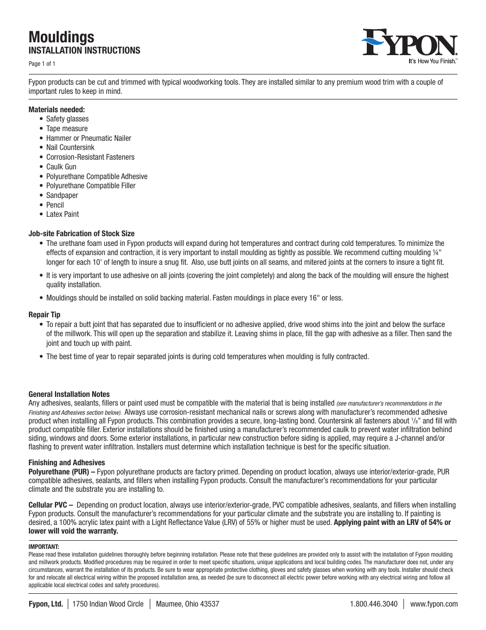 Fypon Mouldings User Manual | 1 page