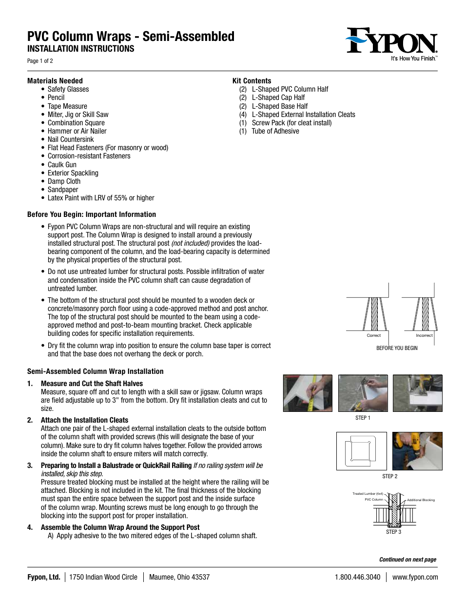 Fypon PVC Column Wraps - Semi-Assembled User Manual | 2 pages