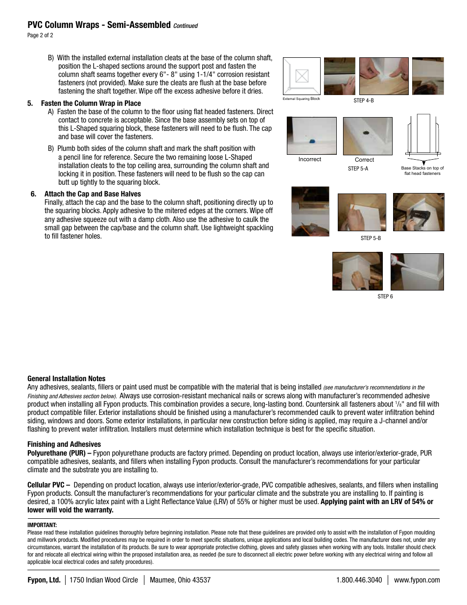 Pvc column wraps - semi-assembled | Fypon PVC Column Wraps - Semi-Assembled User Manual | Page 2 / 2