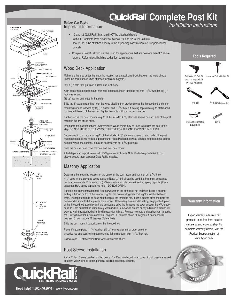 Fypon Quick Rail Complete Post Kit User Manual | 1 page