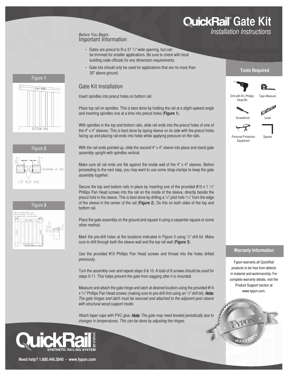 Fypon Quick Rail Gate Kit User Manual | 1 page