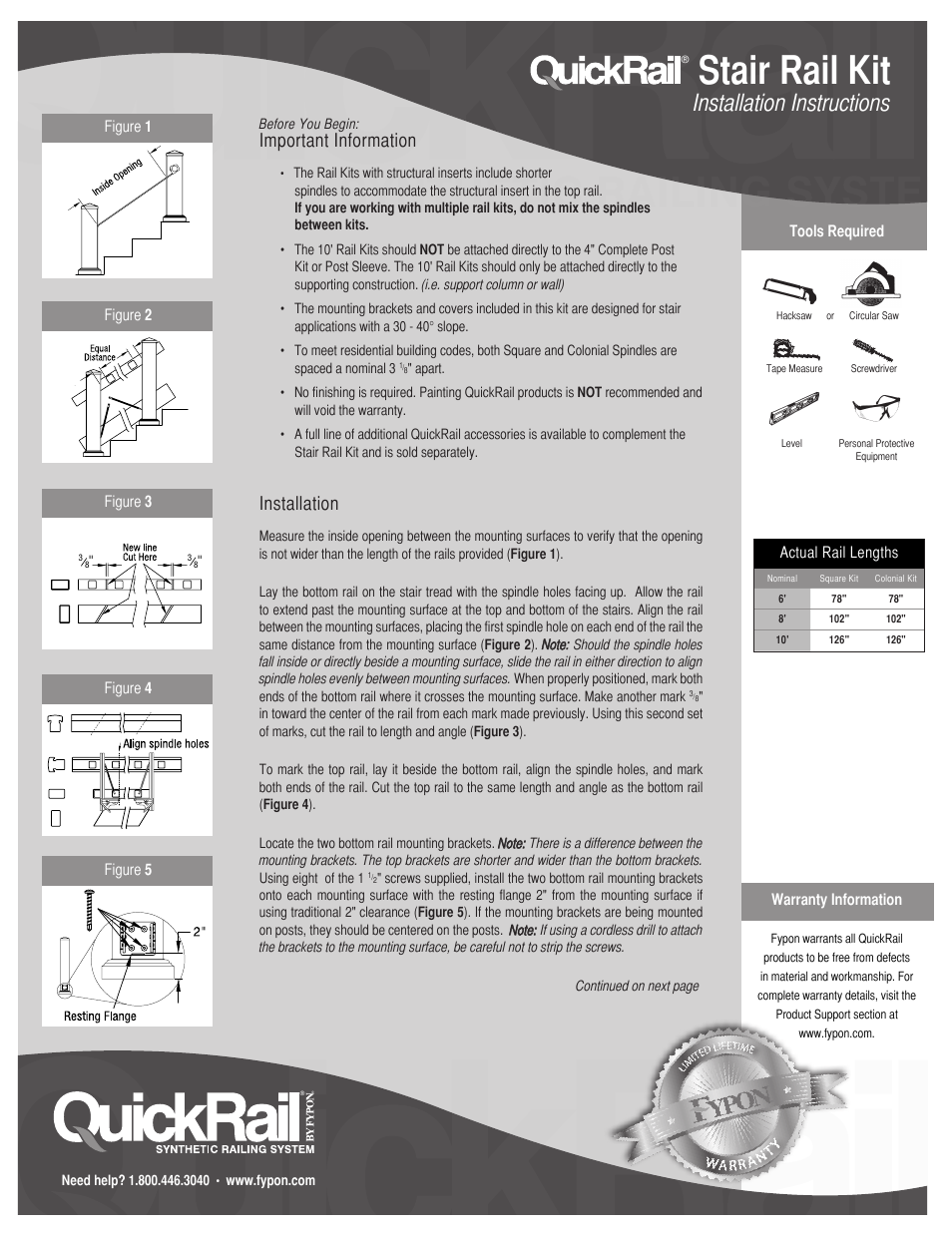 Fypon Quick Rail Stair Rail User Manual | 2 pages