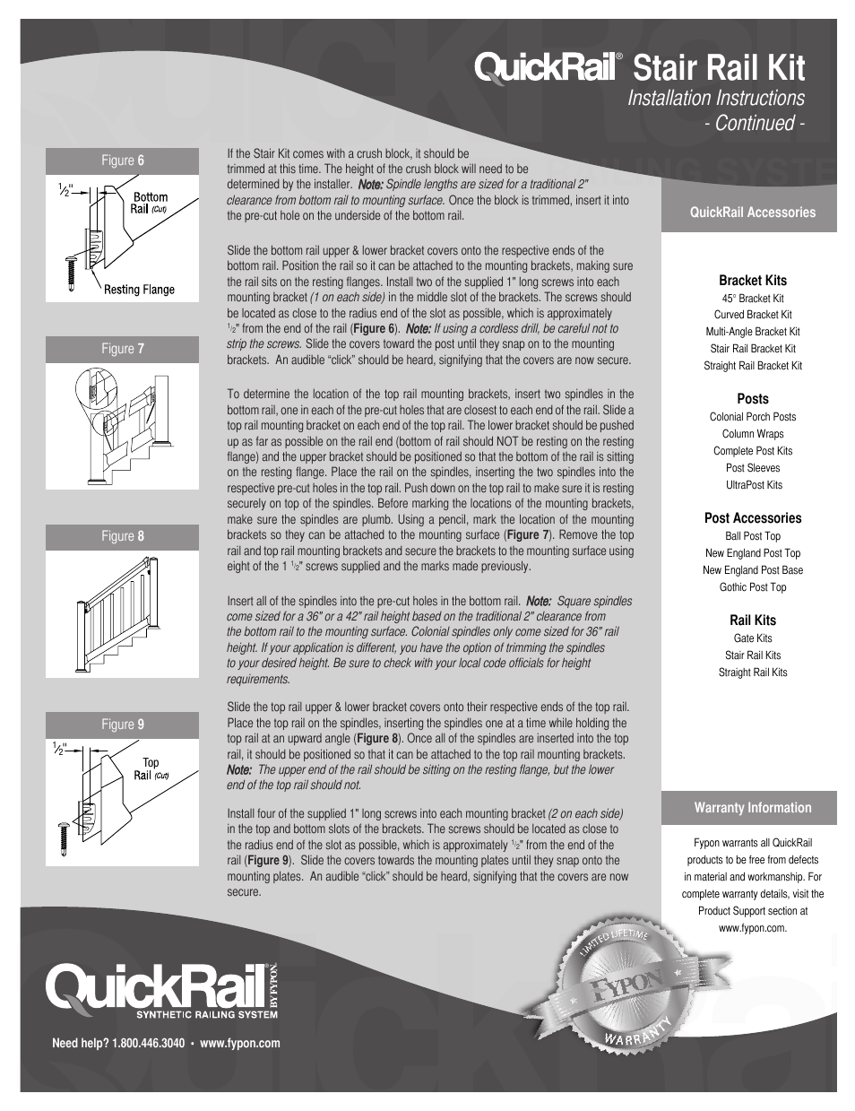 Stair rail kit, Installation instructions - continued | Fypon Quick Rail Stair Rail User Manual | Page 2 / 2