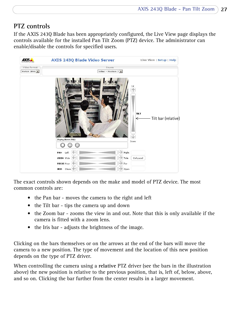 Ptz controls | Axis Communications Video Server 243Q Blade User Manual | Page 27 / 72