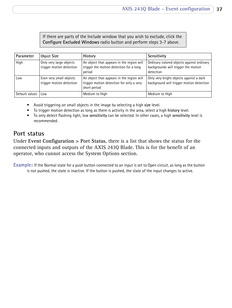 Port status | Axis Communications Video Server 243Q Blade User Manual | Page 37 / 72