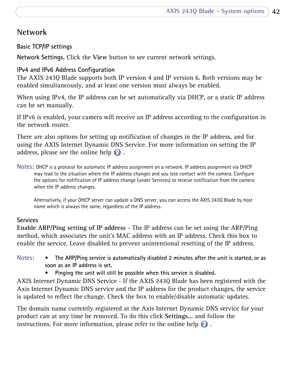 Network, Network 42 | Axis Communications Video Server 243Q Blade User Manual | Page 42 / 72