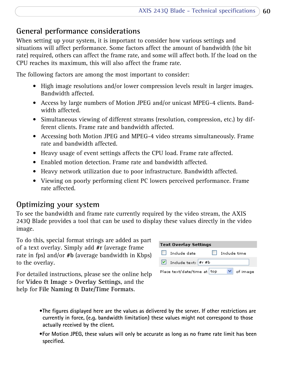 General performance considerations, Optimizing your system | Axis Communications Video Server 243Q Blade User Manual | Page 60 / 72