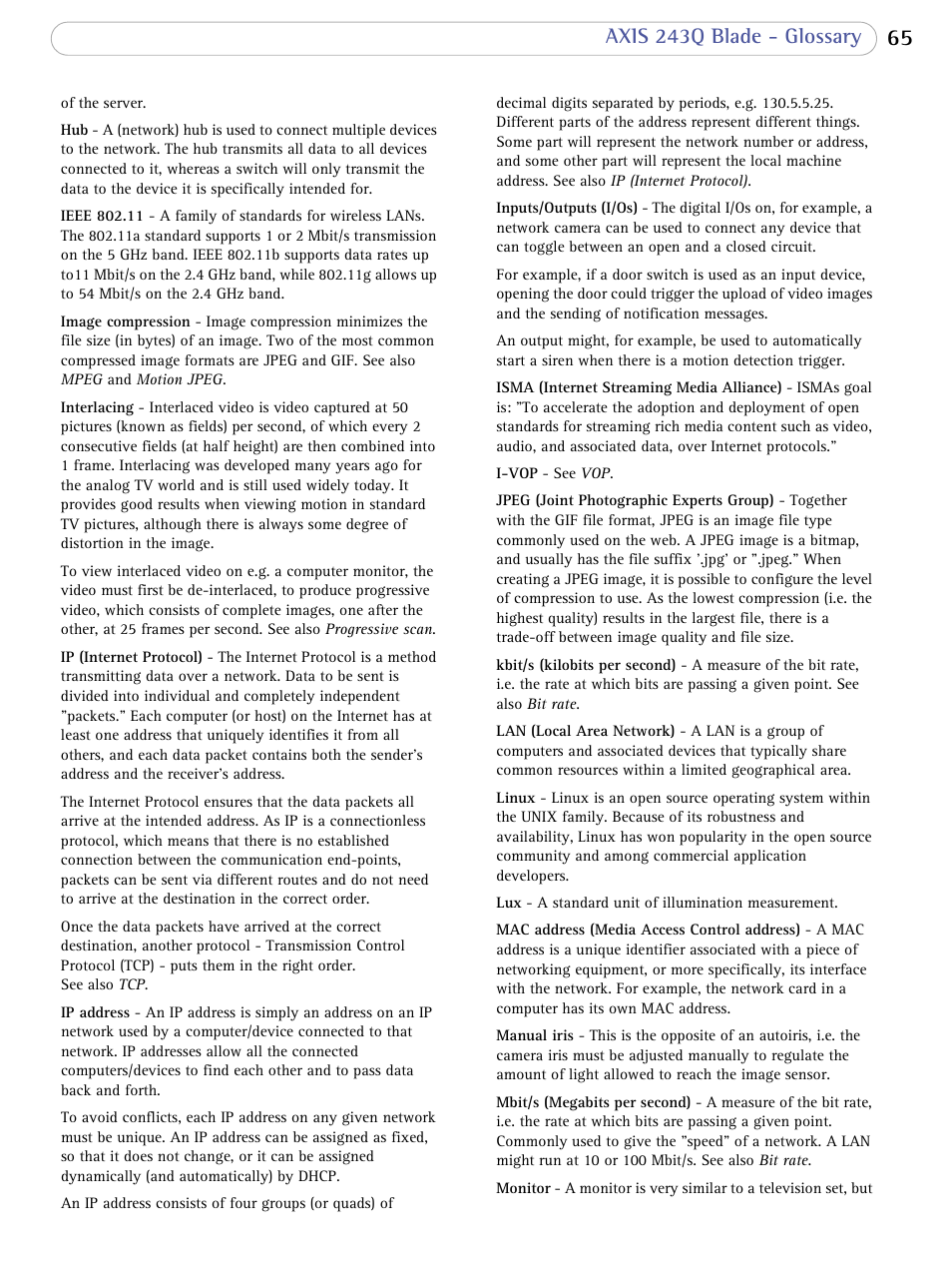 Axis Communications Video Server 243Q Blade User Manual | Page 65 / 72