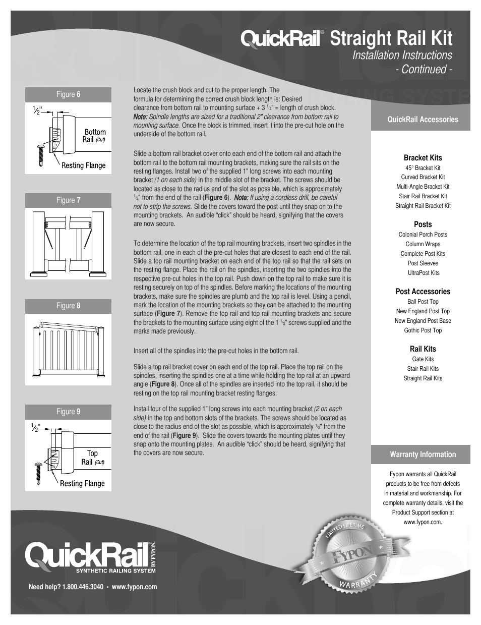 Straight rail kit, Installation instructions - continued | Fypon Quick Rail Straight Rail User Manual | Page 2 / 2