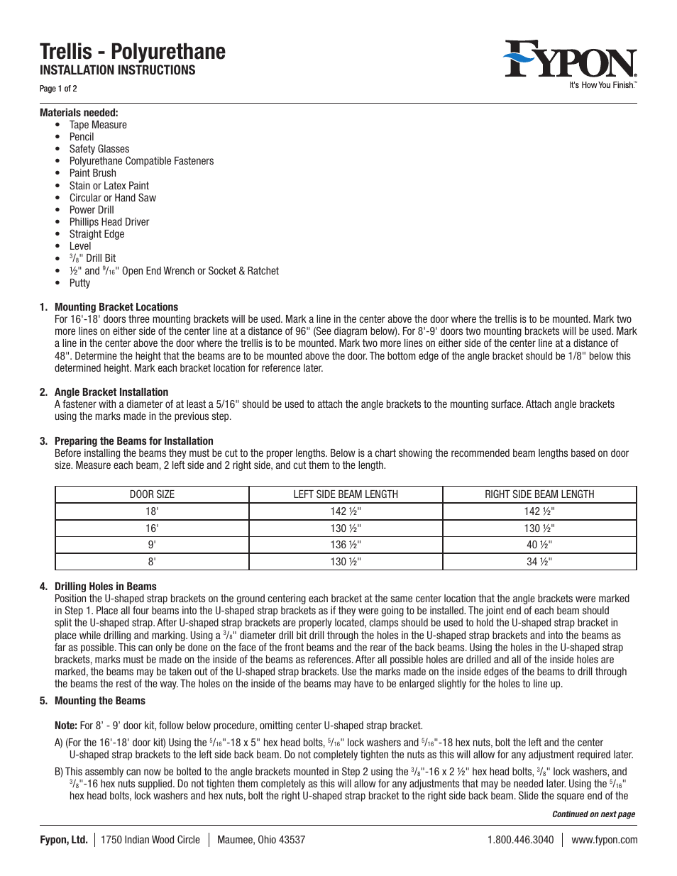 Fypon Trellis – Polyurethane User Manual | 2 pages