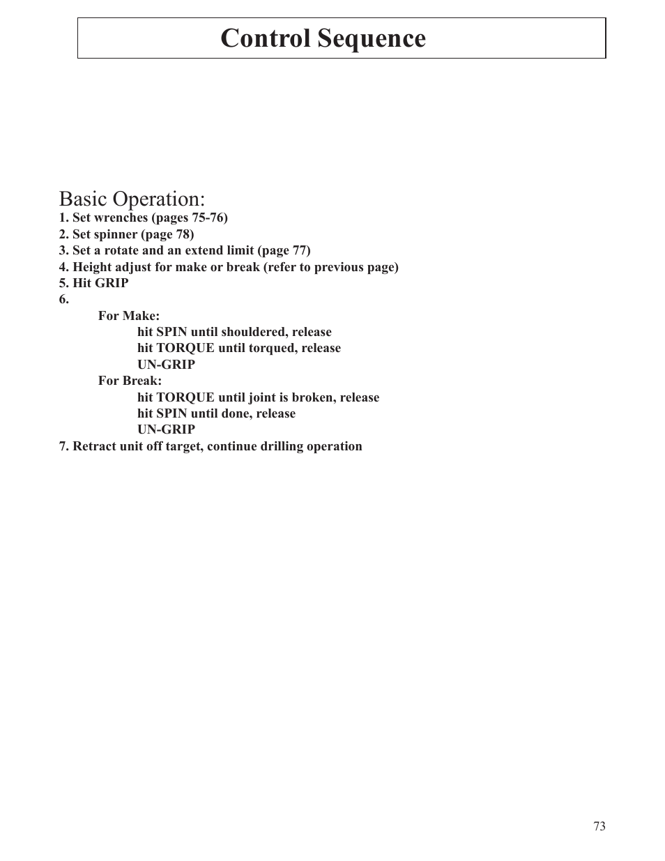 Control sequence, Basic operation | Hawk Industries T-Wrex Sr. Manual Serial Numbers 106 to 107 User Manual | Page 73 / 77