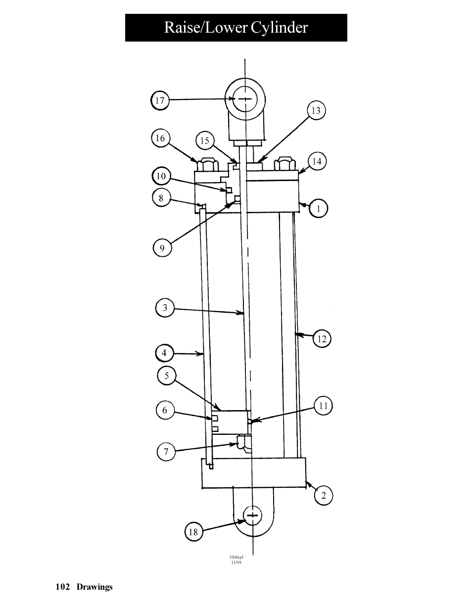 Raise/lower cylinder | Hawk Industries Hawkjaw Jr. Manual 65K-ALS Serial Numbers 4 to 9 User Manual | Page 102 / 139