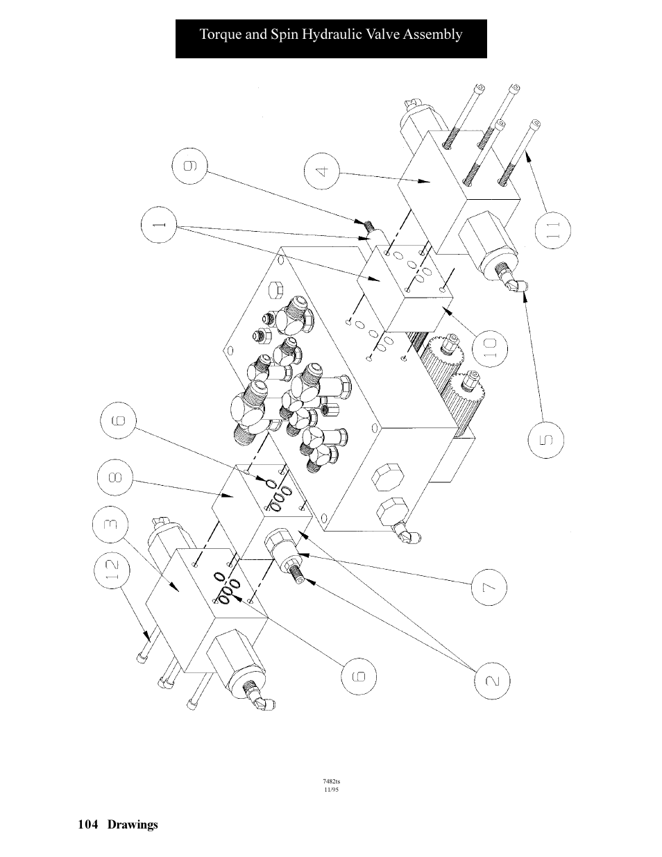 Torque and spin hydraulic valve assembly, 104 drawings | Hawk Industries Hawkjaw Jr. Manual 65K-ALS Serial Numbers 4 to 9 User Manual | Page 104 / 139