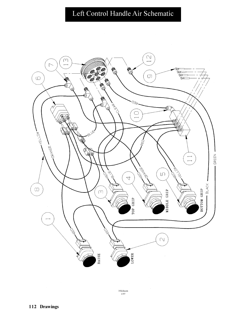 Left control handle air schematic | Hawk Industries Hawkjaw Jr. Manual 65K-ALS Serial Numbers 4 to 9 User Manual | Page 112 / 139