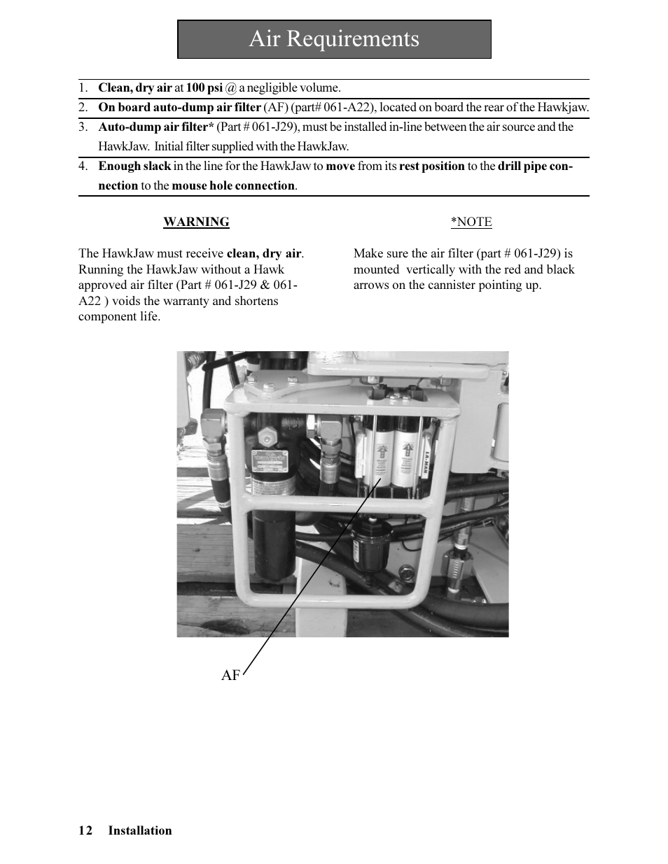 Air requirements | Hawk Industries Hawkjaw Jr. Manual 65K-ALS Serial Numbers 4 to 9 User Manual | Page 12 / 139