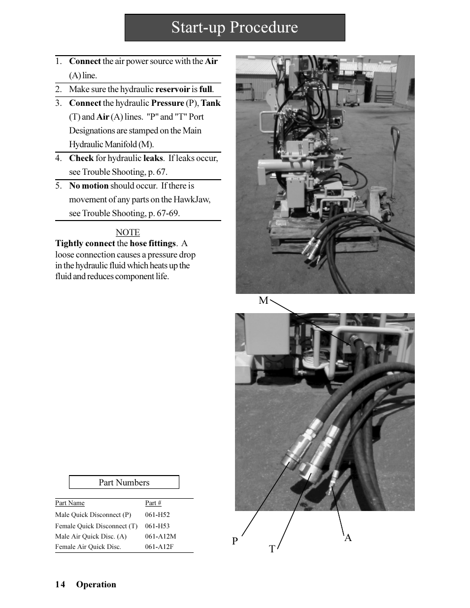 Start-up procedure | Hawk Industries Hawkjaw Jr. Manual 65K-ALS Serial Numbers 4 to 9 User Manual | Page 14 / 139