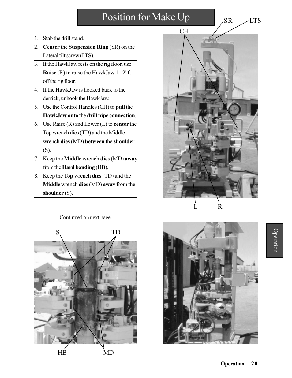 Position for make up | Hawk Industries Hawkjaw Jr. Manual 65K-ALS Serial Numbers 4 to 9 User Manual | Page 20 / 139