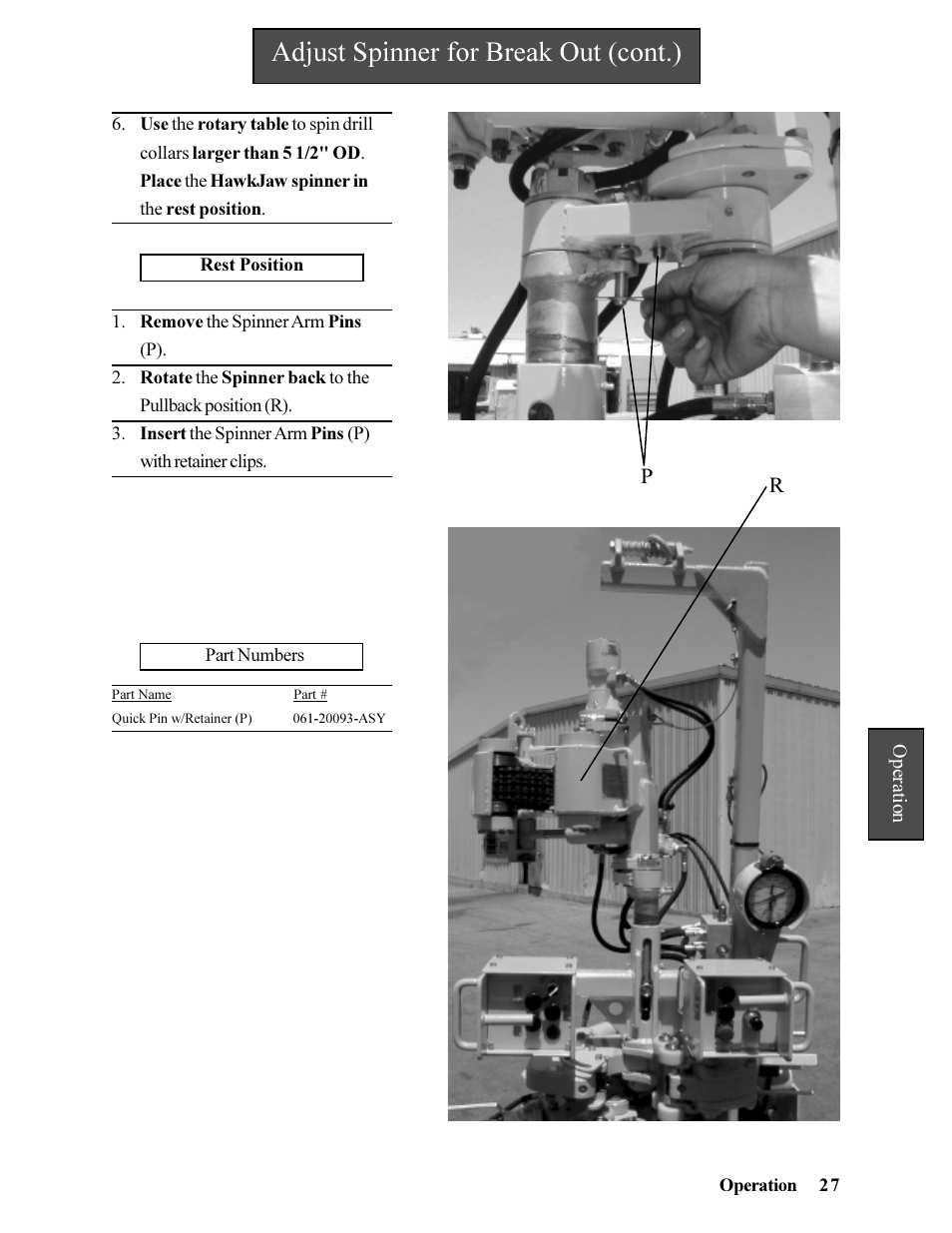 Adjust spinner for break out (cont.) | Hawk Industries Hawkjaw Jr. Manual 65K-ALS Serial Numbers 4 to 9 User Manual | Page 27 / 139