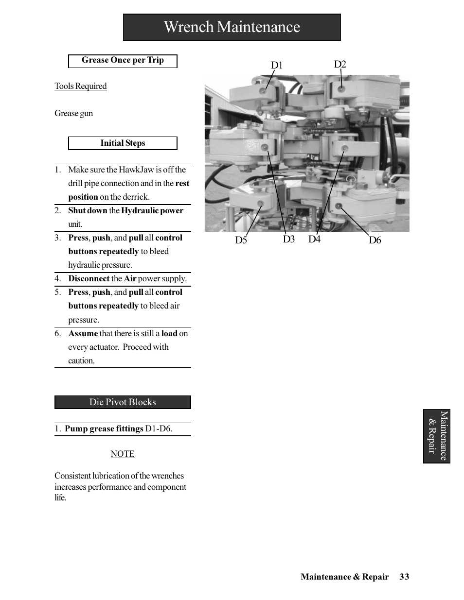 Wrench maintenance | Hawk Industries Hawkjaw Jr. Manual 65K-ALS Serial Numbers 4 to 9 User Manual | Page 33 / 139