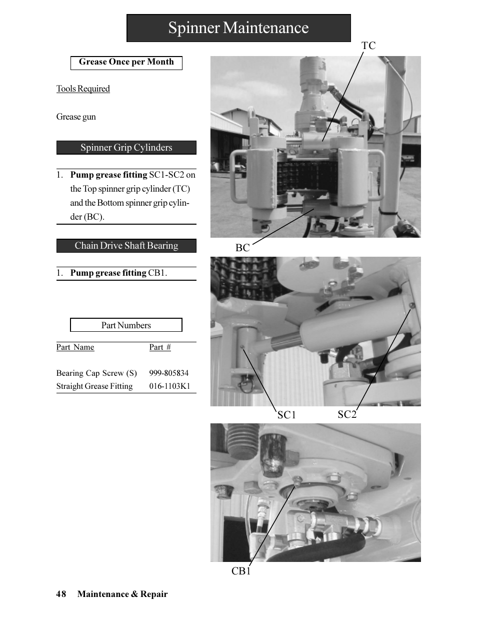 Spinner maintenance | Hawk Industries Hawkjaw Jr. Manual 65K-ALS Serial Numbers 4 to 9 User Manual | Page 48 / 139