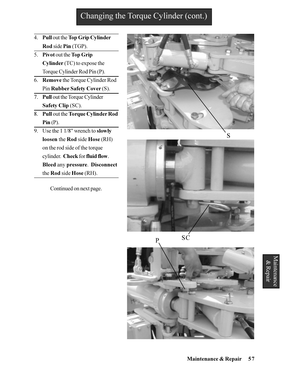 Changing the torque cylinder (cont.) | Hawk Industries Hawkjaw Jr. Manual 65K-ALS Serial Numbers 4 to 9 User Manual | Page 57 / 139