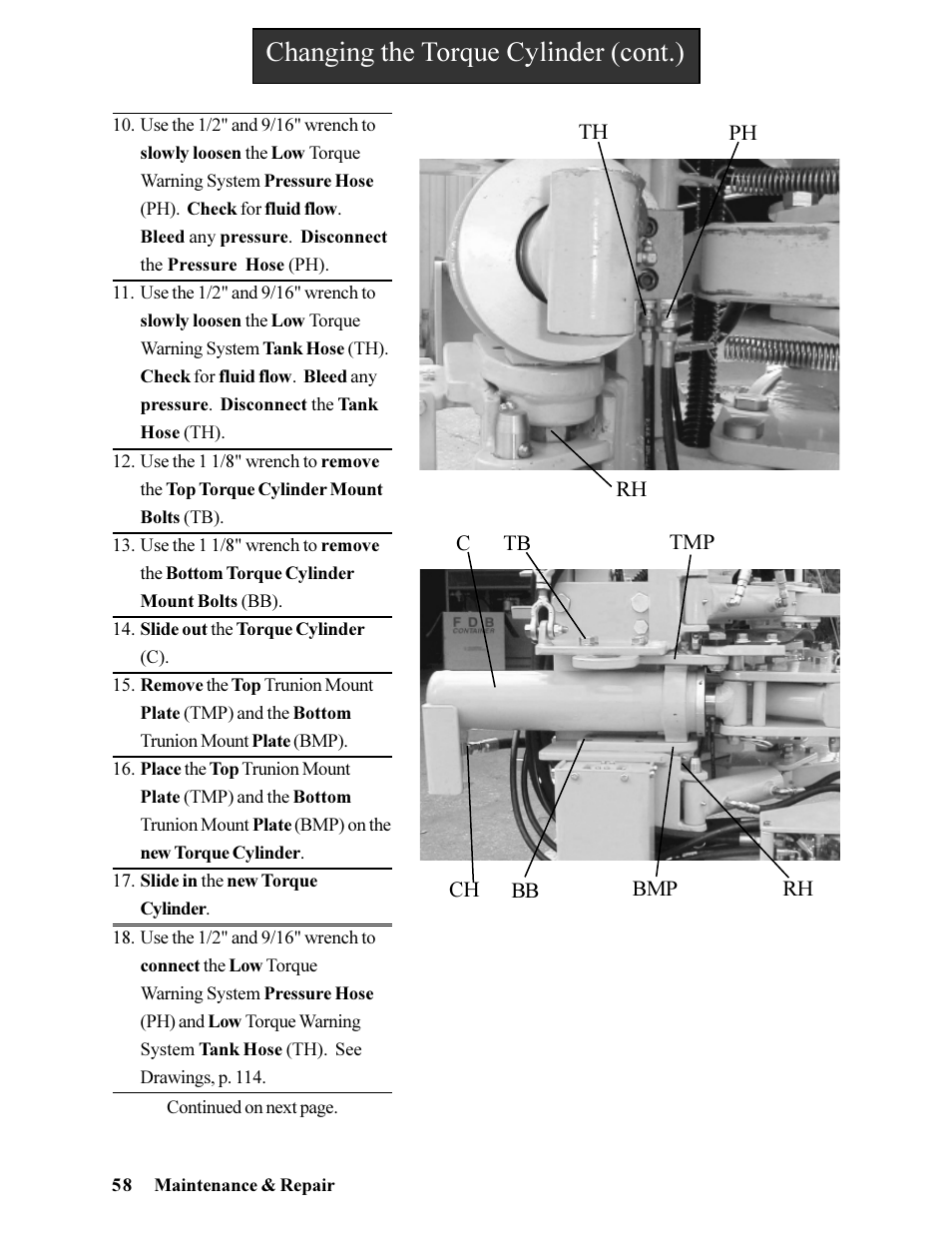 Changing the torque cylinder (cont.) | Hawk Industries Hawkjaw Jr. Manual 65K-ALS Serial Numbers 4 to 9 User Manual | Page 58 / 139