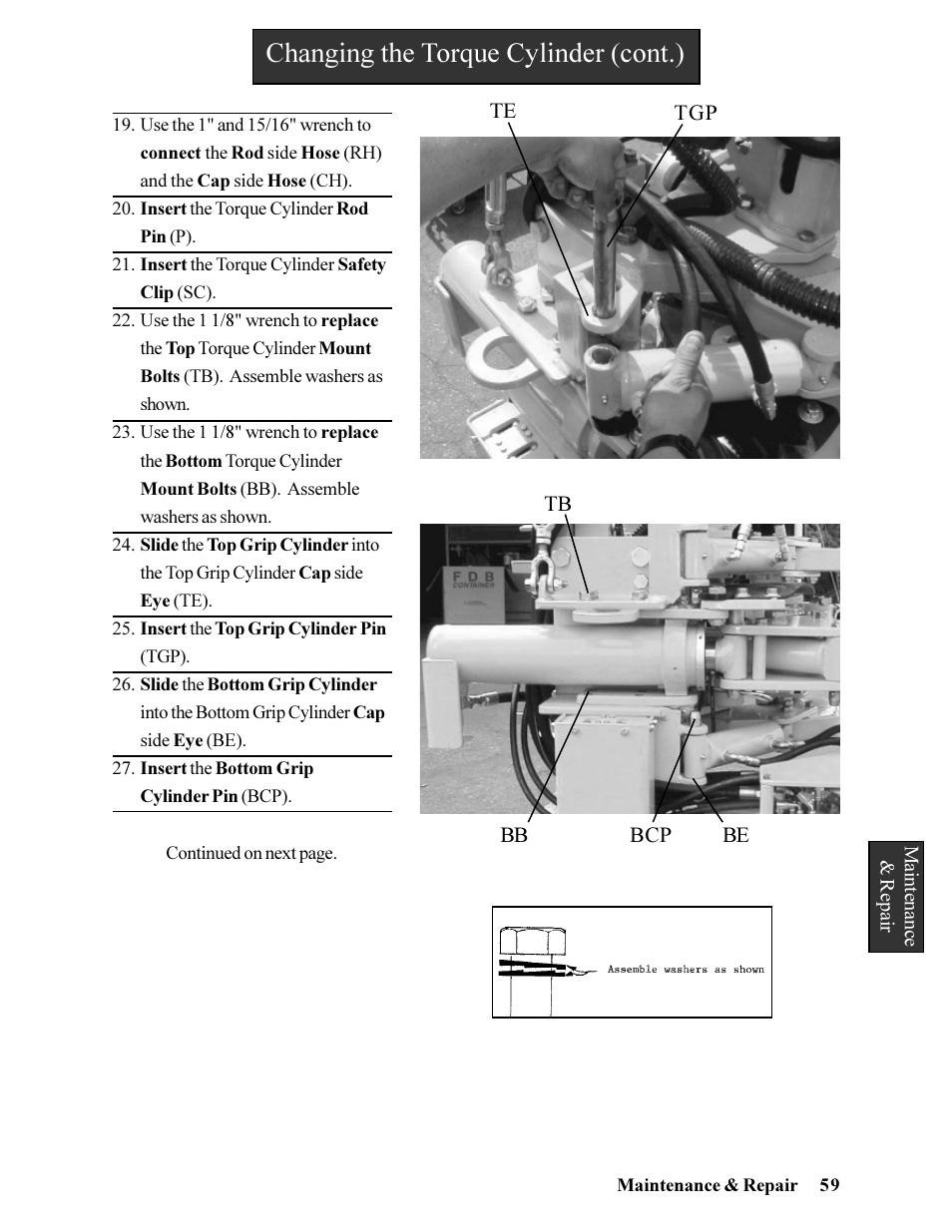 Changing the torque cylinder (cont.) | Hawk Industries Hawkjaw Jr. Manual 65K-ALS Serial Numbers 4 to 9 User Manual | Page 59 / 139