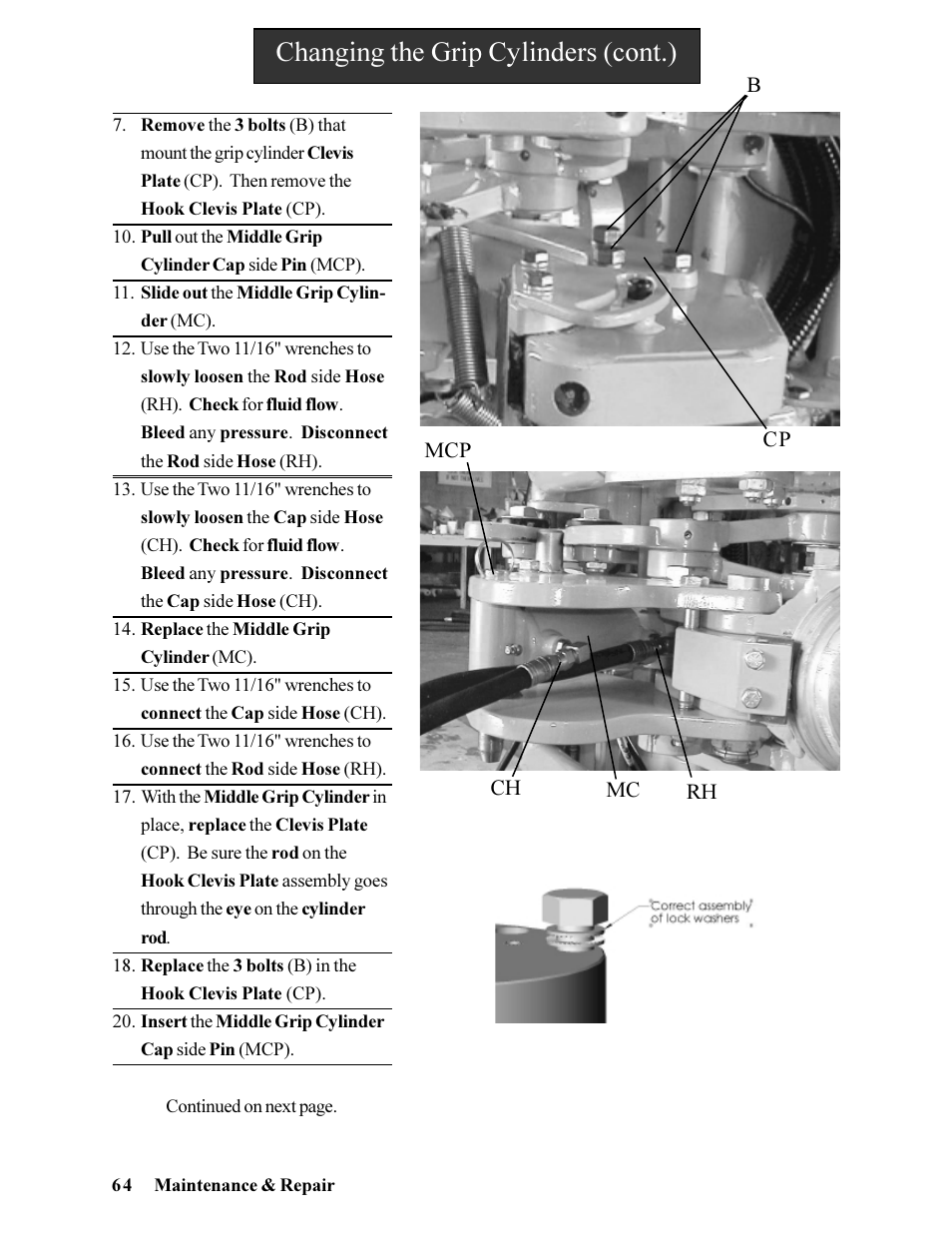 Changing the grip cylinders (cont.) | Hawk Industries Hawkjaw Jr. Manual 65K-ALS Serial Numbers 4 to 9 User Manual | Page 64 / 139