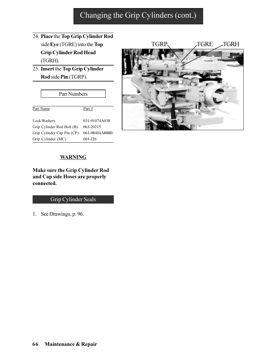 Changing the grip cylinders (cont.), Tgrh tgre tgrp | Hawk Industries Hawkjaw Jr. Manual 65K-ALS Serial Numbers 4 to 9 User Manual | Page 66 / 139