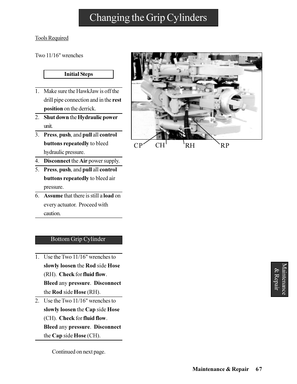 Changing the grip cylinders | Hawk Industries Hawkjaw Jr. Manual 65K-ALS Serial Numbers 4 to 9 User Manual | Page 67 / 139