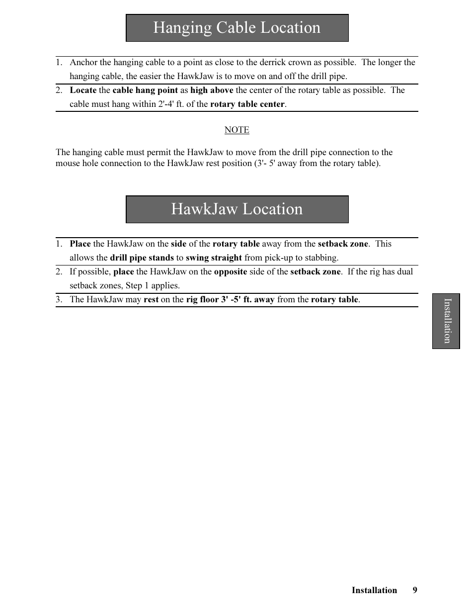 Hanging cable location, Hawkjaw location | Hawk Industries Hawkjaw Jr. Manual 65K-ALS Serial Numbers 4 to 9 User Manual | Page 9 / 139