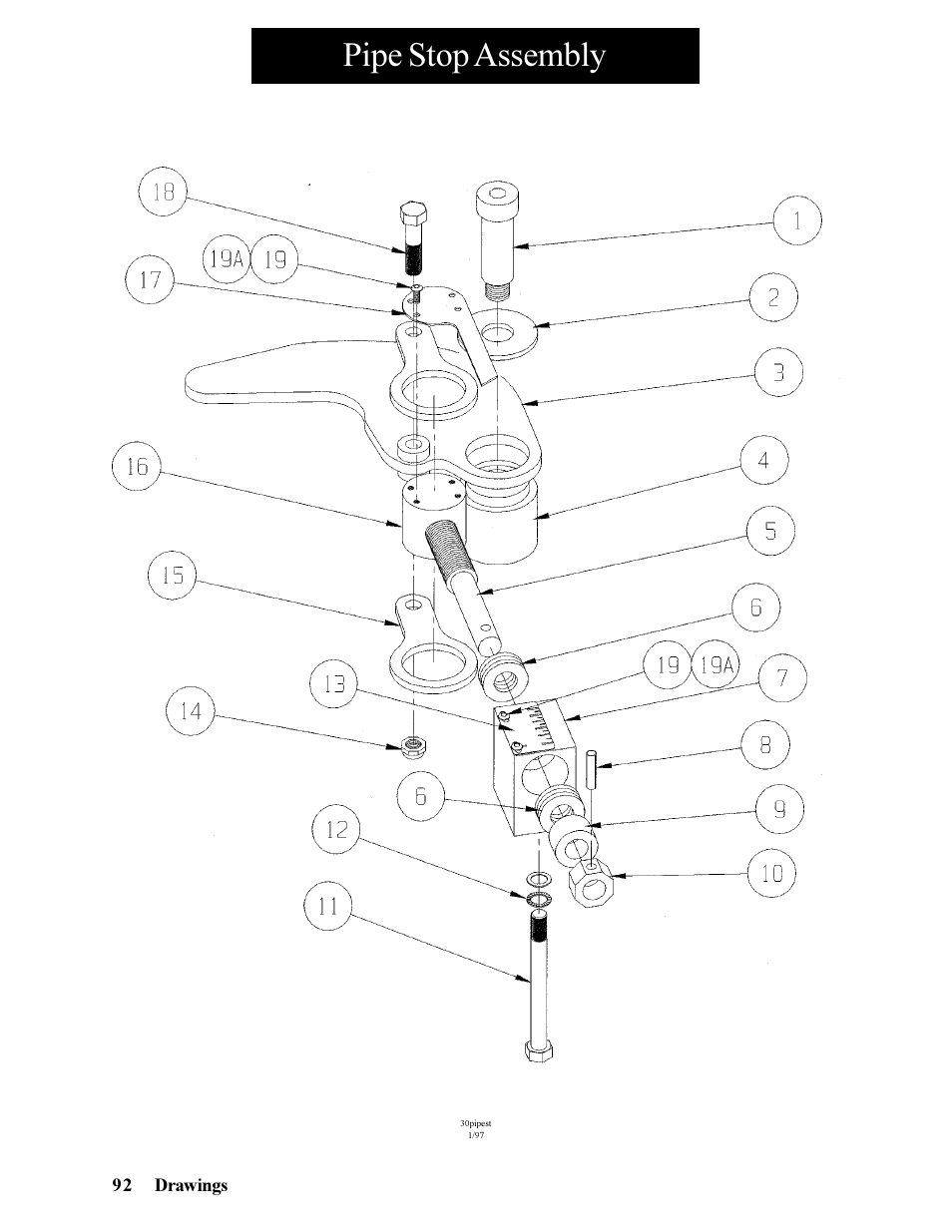 Pipe stop assembly | Hawk Industries Hawkjaw Jr. Manual 65K-ALS Serial Numbers 4 to 9 User Manual | Page 92 / 139