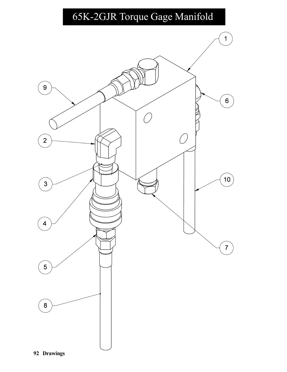 65k-2gjr left control handleassembly, 65k-2gjr torque gage manifold | Hawk Industries Hawkjaw Jr. Manual 65K-2GJR Serial Numbers 10 to 20 User Manual | Page 92 / 151