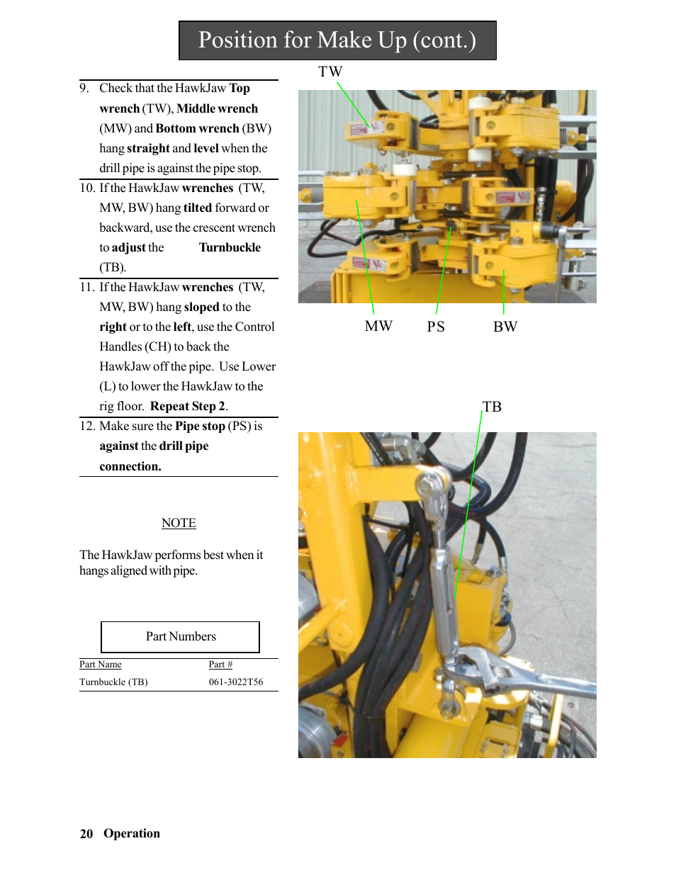 Position for make up (cont.) | Hawk Industries Hawkjaw Jr. Manual 65K-2GJR Serial Numbers 21 to 32 User Manual | Page 20 / 147