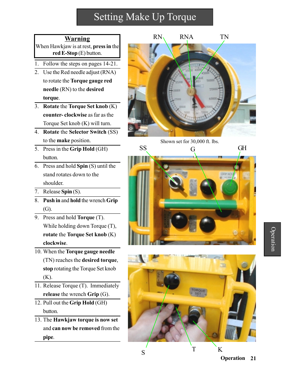 Setting make up torque | Hawk Industries Hawkjaw Jr. Manual 65K-2GJR Serial Numbers 21 to 32 User Manual | Page 21 / 147