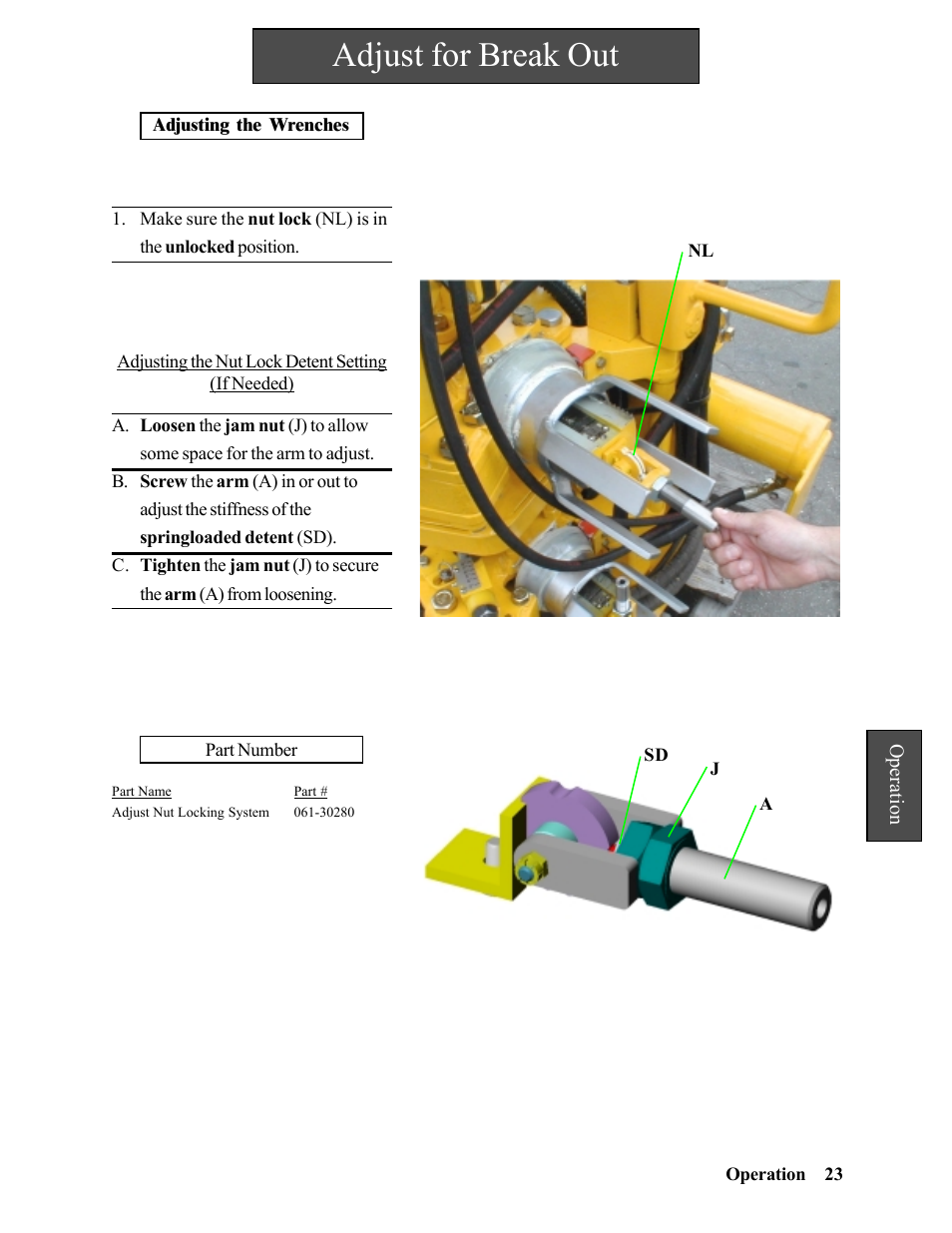Adjusting the wrenches, Adjust for break out | Hawk Industries Hawkjaw Jr. Manual 65K-2GJR Serial Numbers 21 to 32 User Manual | Page 23 / 147